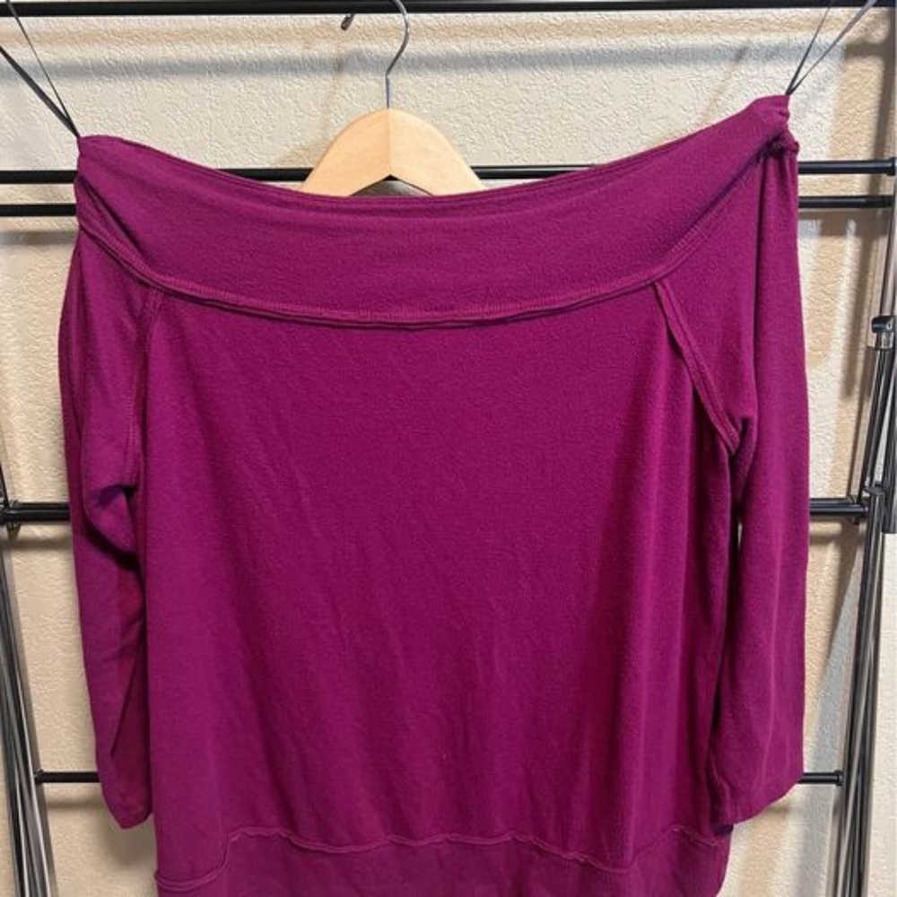 off the shoulder fuschia / maroon / purple - pink sweater